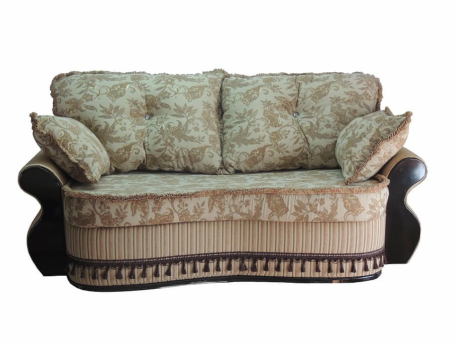 gray and brown floral fabric chair, upholstered furniture, sofa