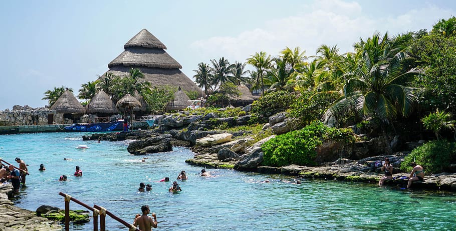 photo of people swimming in pool, Xcaret, Cancun, Mexico, Lagoon