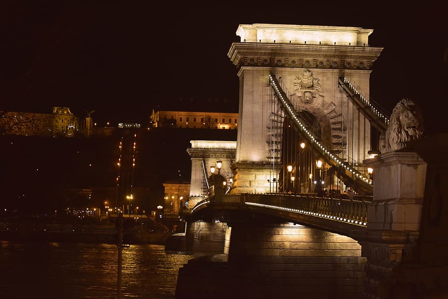 Budapest, Chain Bridge, At Night, bridge - man made structure HD wallpaper