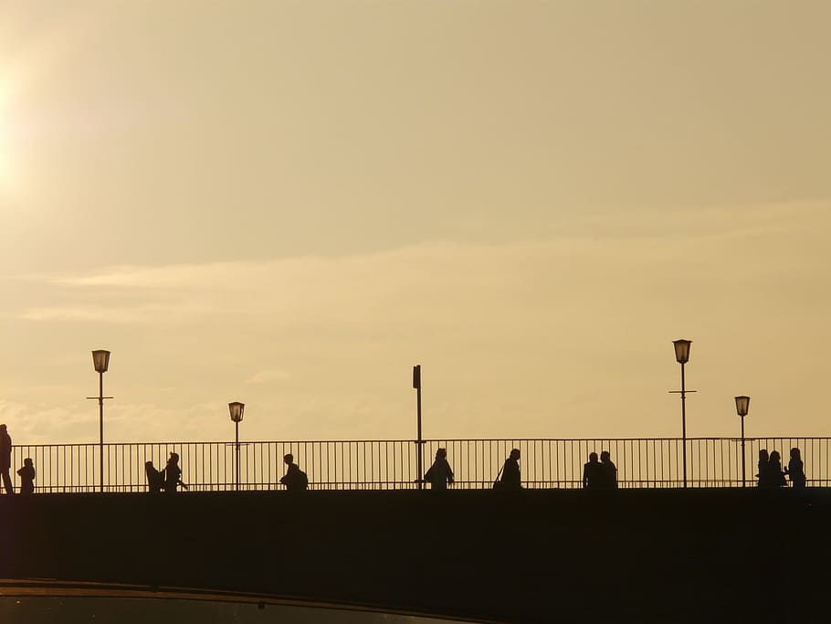 Bridge, Human, Profile, Silhouette, Web, street lamp, back light HD wallpaper