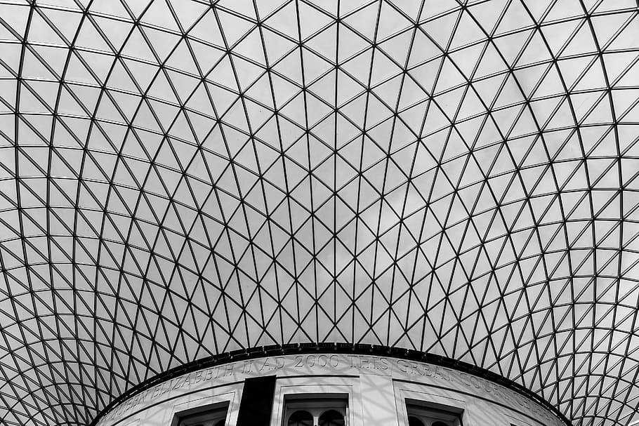 greyscale photo of a polygonal building, glass, architecture HD wallpaper