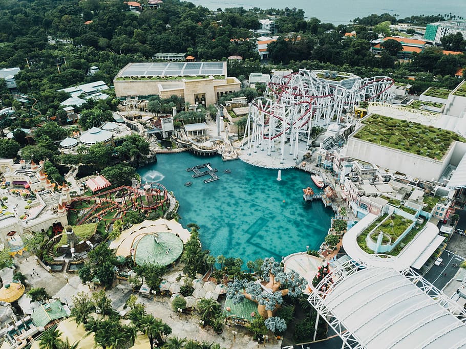 aerial view photography of pool during daytime, aerial photography of resort during daytime HD wallpaper