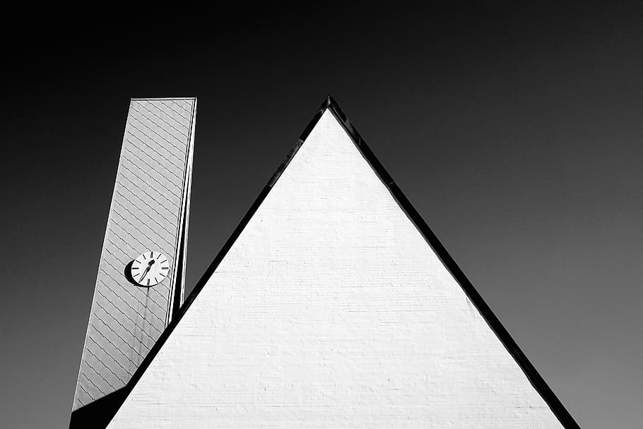 white pyramid building beside tower, architecture, time, clock HD wallpaper