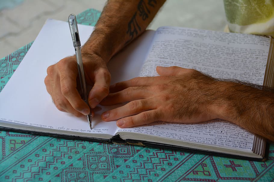 person writing on white paper, hands, words, letter, working HD wallpaper