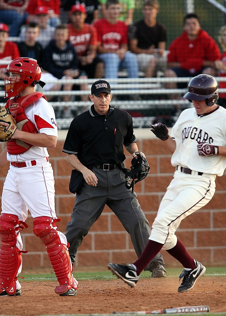 baseball, umpire, game, runner, catcher, action, scoring, sport HD wallpaper