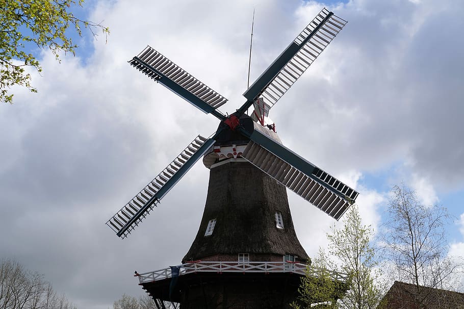 Mill, East Frisia, Windmill, Wing, grind, historic preservation, HD wallpaper