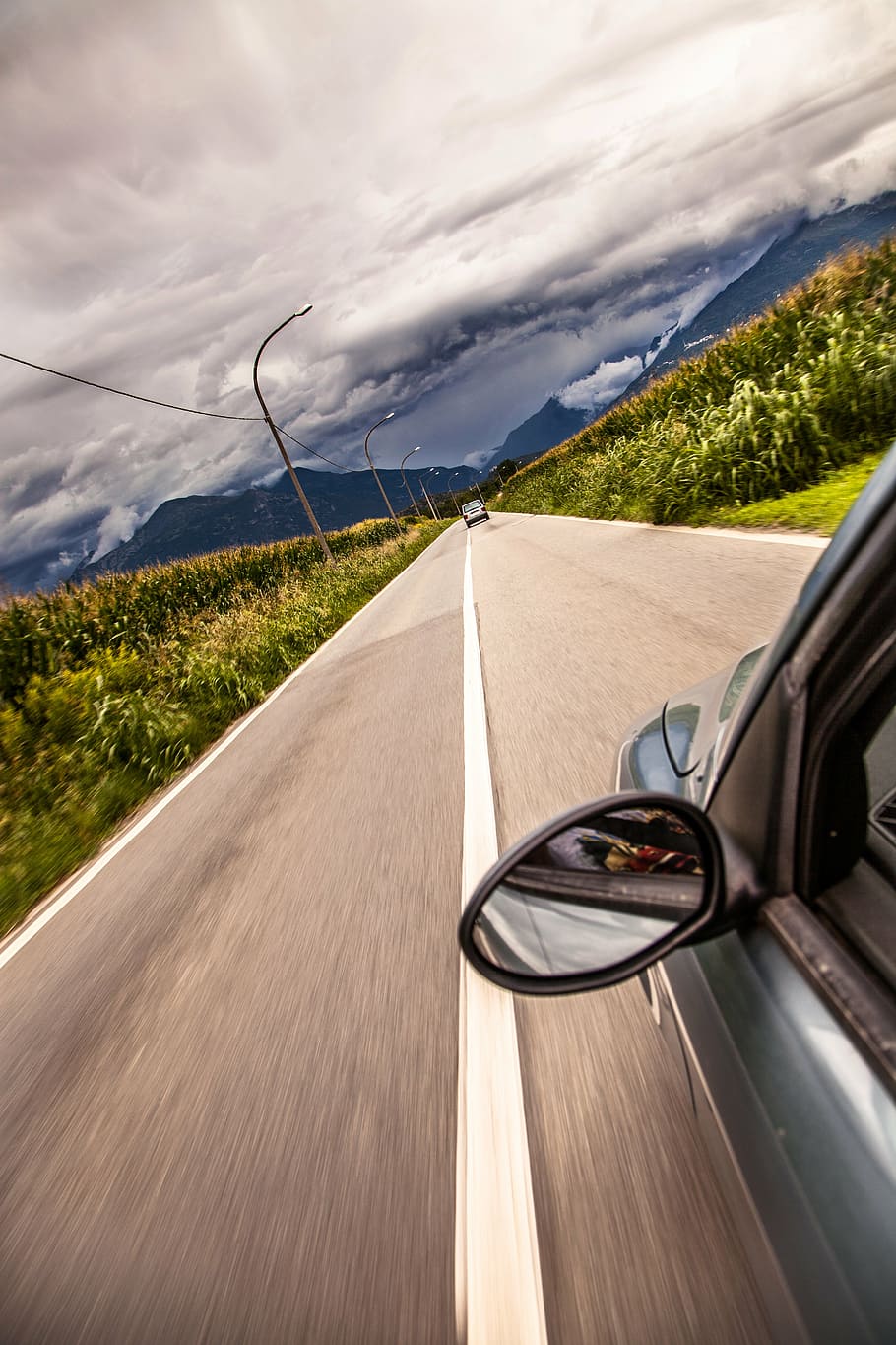 vehicle on road under white clouds, car, read, speed, driving HD wallpaper