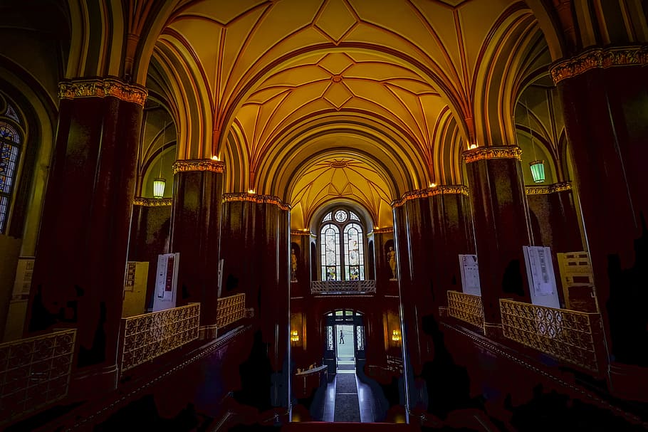 hotel, inside, windows, ceiling, arches, hallway, interior, interior design HD wallpaper