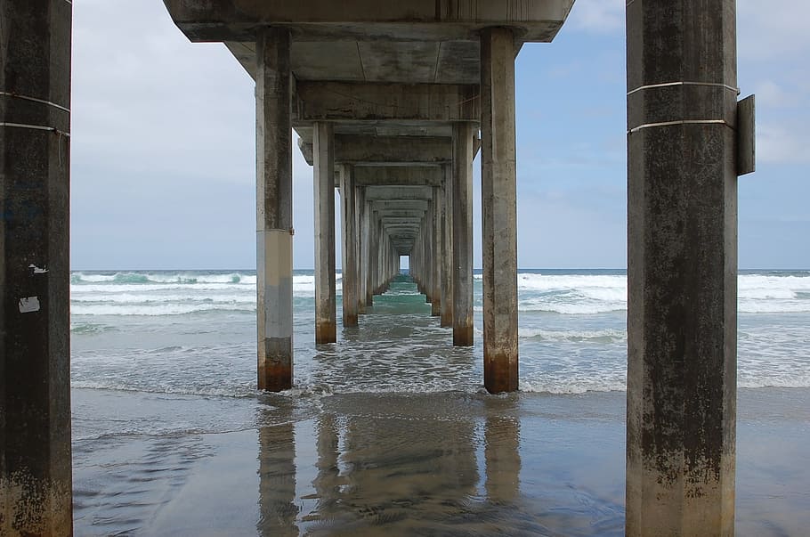 San Diego, La Jolla, Beach, Pier, architectural column, sea, HD wallpaper