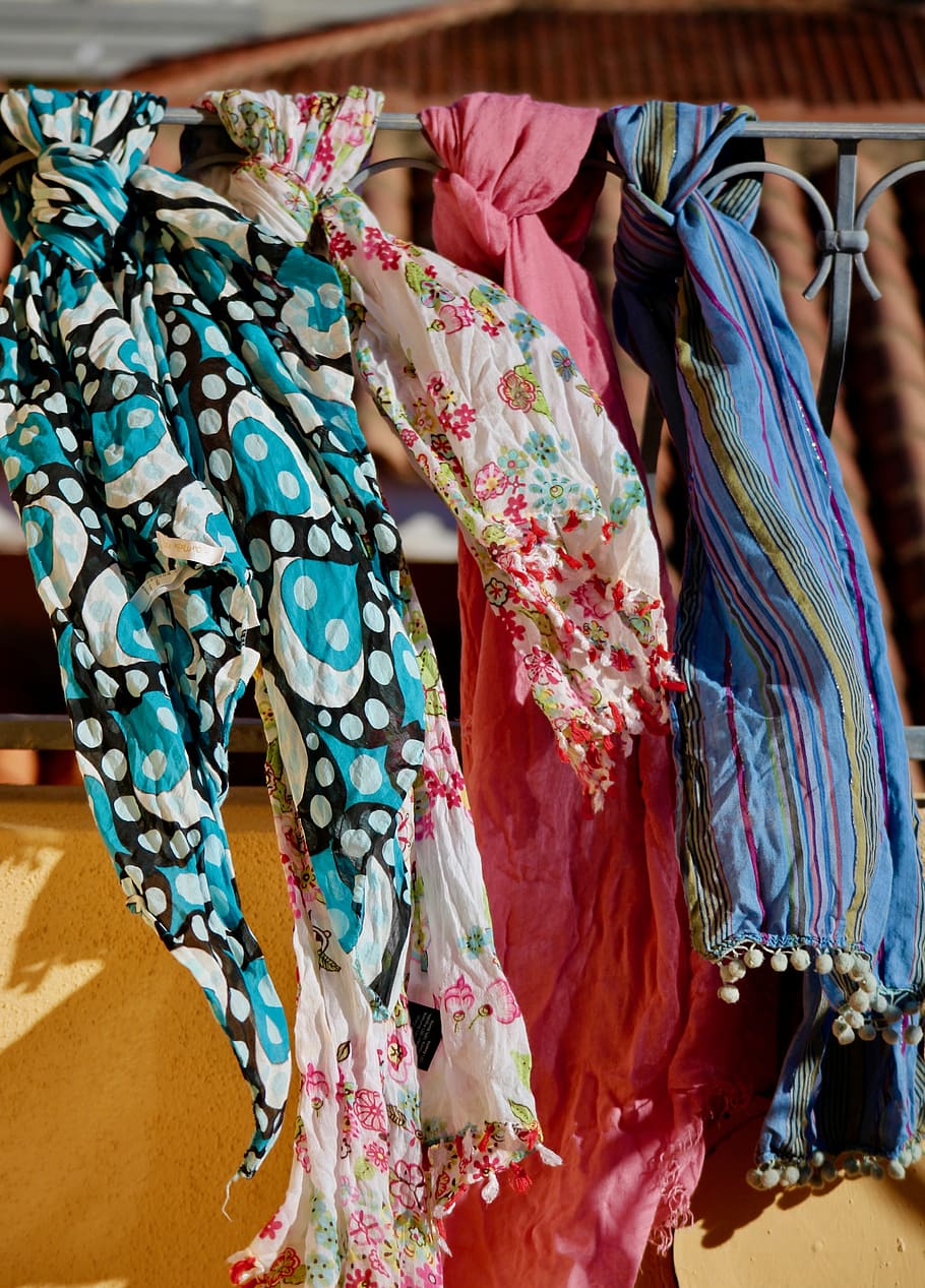 scarf, wind, morning, sun, sardinia, italy, holiday, colors HD wallpaper