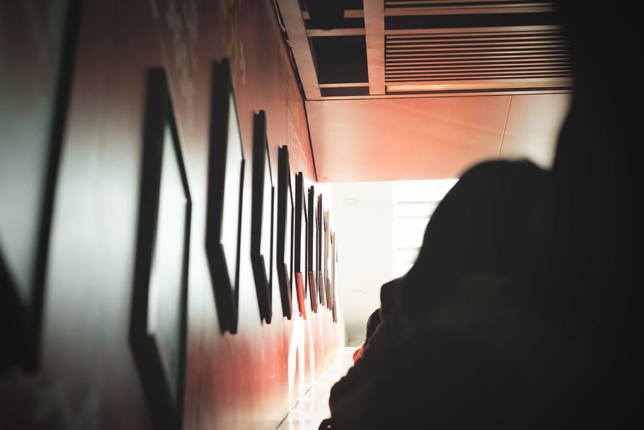 Silhouette Photo of Person Standing Near Photo Frames, blur, indoors HD wallpaper
