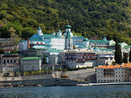 mount athos, greece, monastery, building, structure, landmark HD wallpaper