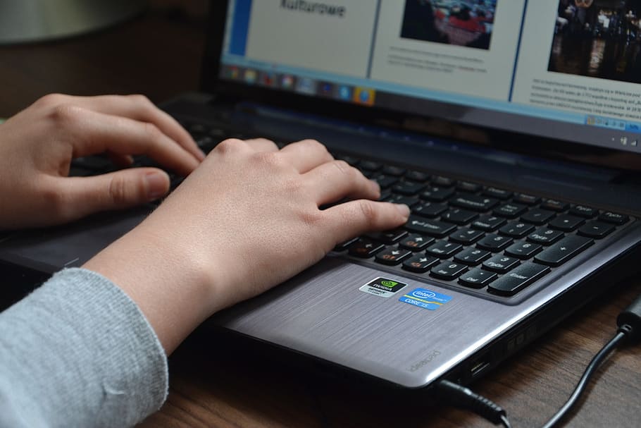 person using laptop computer, computers, keyboard, equipment HD wallpaper