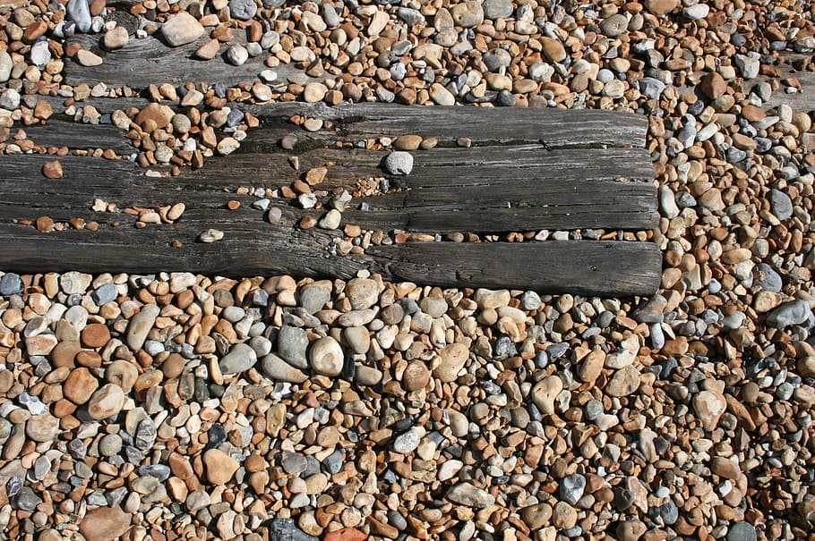 board, beach, pebble, roller, old board, wood, wood piece, abundance HD wallpaper