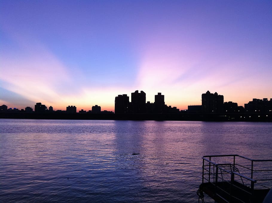 sunset, taipei, river, water, sky, architecture, built structure HD wallpaper