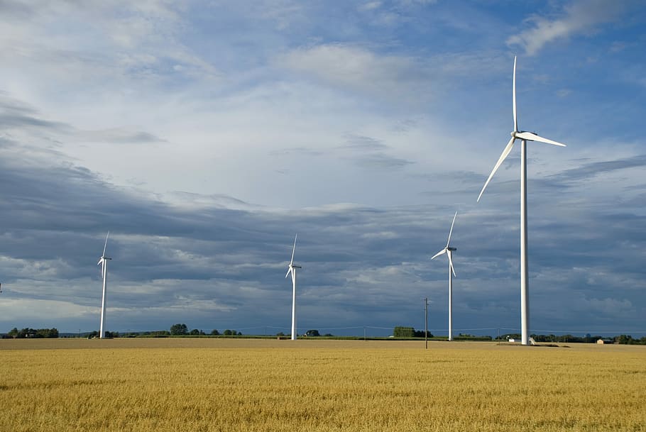 landscape photography of brown grass field and windmills, turbine HD wallpaper