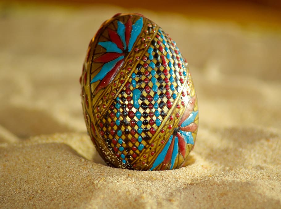 romania, painted egg, sand, multi colored, close-up, still life HD wallpaper