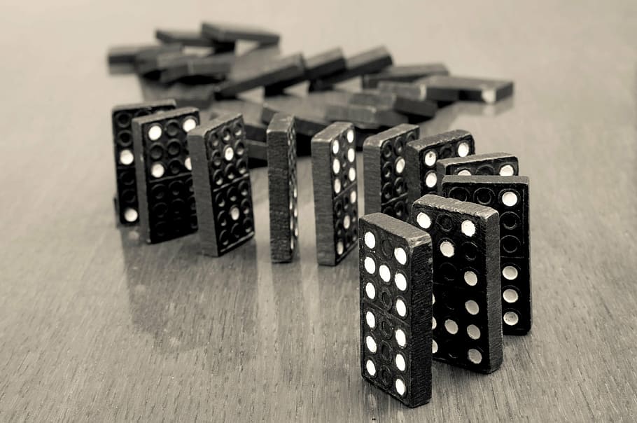 closeup photo of black domino set, black and white, black color, HD wallpaper