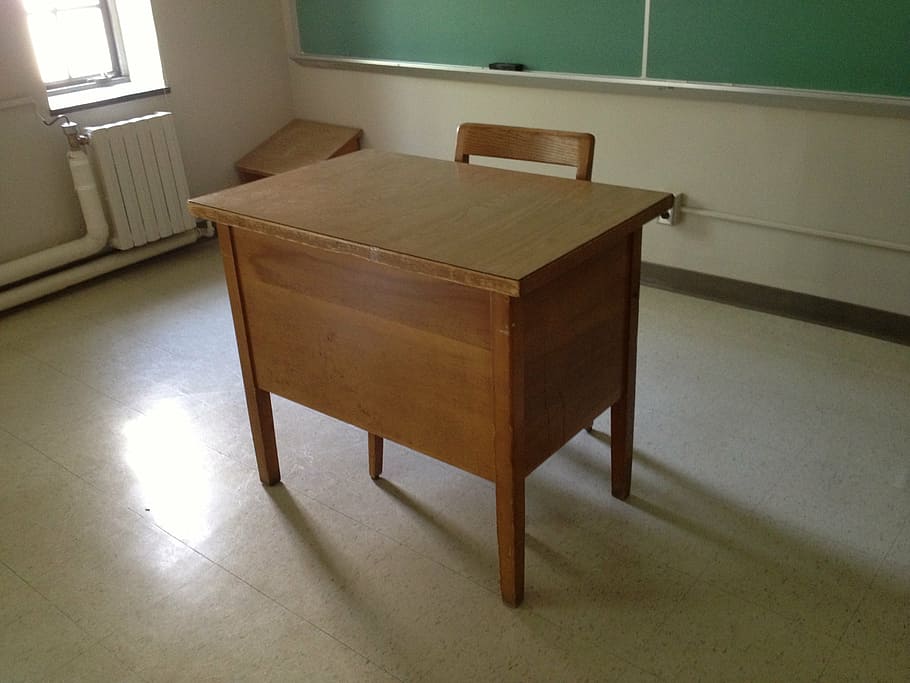 Hd Wallpaper Brown Wooden Desk Inside Classroom School Indoors Flooring Wallpaper Flare