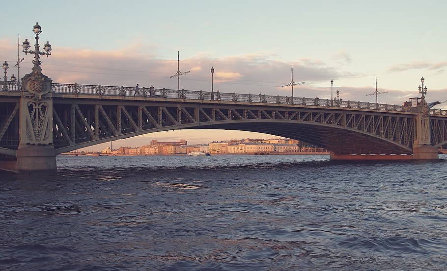 gray concrete bridge, vintage, beige, architecture, water, sky HD wallpaper