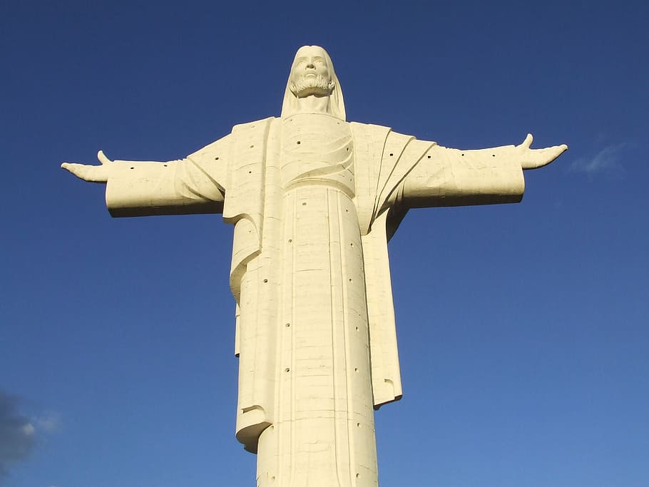 christ, christ statue, cross, sky, belief, spirituality, religion HD wallpaper