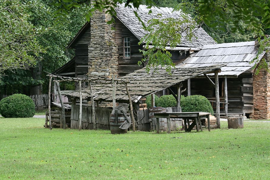 cabin, frontier, log, vintage, rustic, wood, rural, antique, HD wallpaper