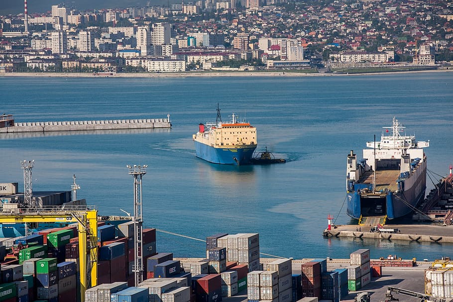 port, ship, sea, city, bay, novorossiysk, pier, container, freight Transportation, HD wallpaper