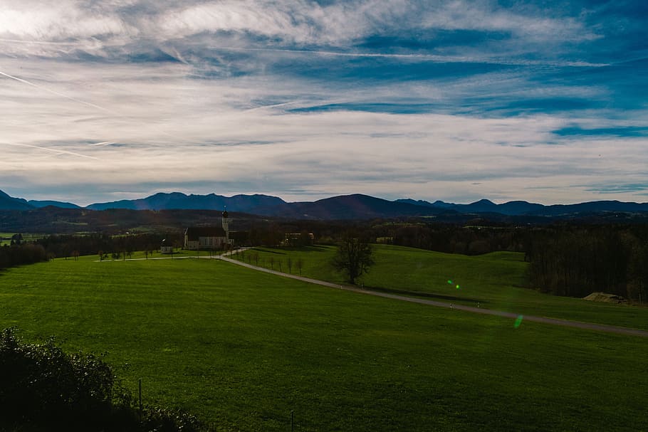 grass, fields, mountains, landscape, sky, clouds, country, cloud - sky HD wallpaper
