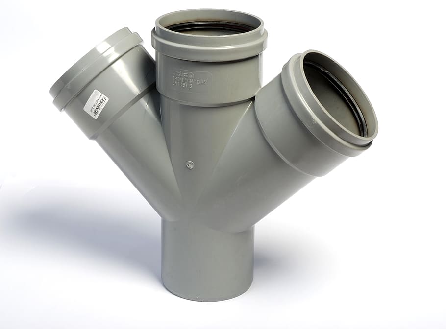 gray plastic pipe, water, white background, still life, studio shot HD wallpaper