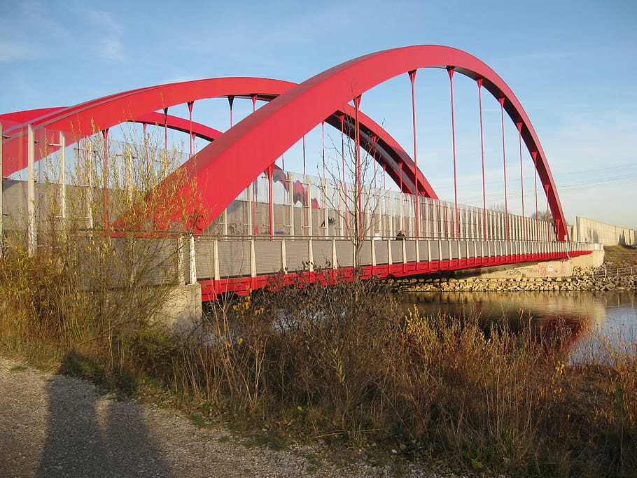 Bridge, Architecture, River, Water, red, germany, gersthofen HD wallpaper
