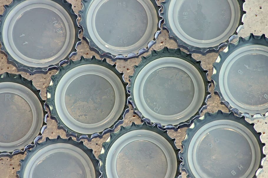 gray steel bottle cups, bottle caps, lid, closure, sheet, crown shaped HD wallpaper