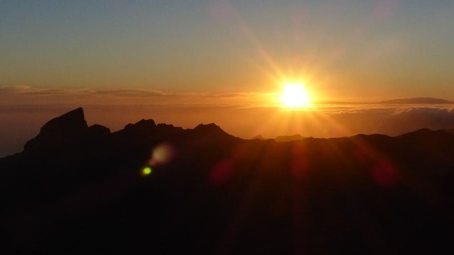 sunset, teno mountains, back light, tenerife, canary islands HD wallpaper
