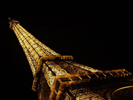 worm's eye view of eiffle tower during nightime, lights, illumination HD wallpaper