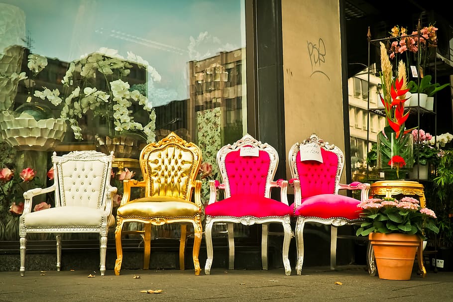 four assorted padded chairs, road, business, urban, city, building, HD wallpaper