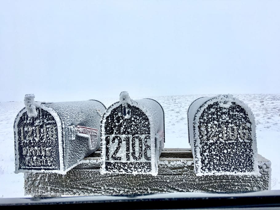winter, mailboxes, cold, cold temperature, day, text, nature HD wallpaper
