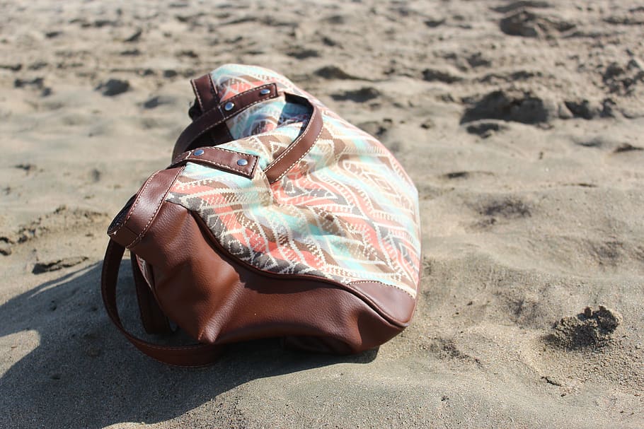 beach, bag, lost, forgotten, holiday, sand, land, sunlight, HD wallpaper