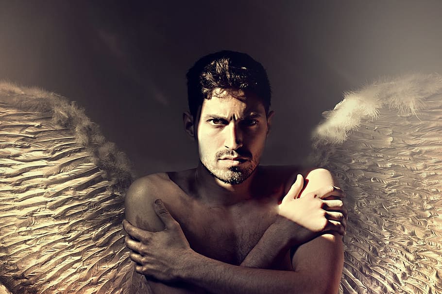 man with white wings, angel, one man only, looking at camera HD wallpaper