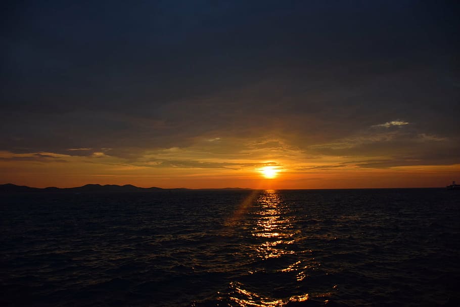 sunset, clouds, sea, summer, adriatic, pirovac, coast, sky HD wallpaper