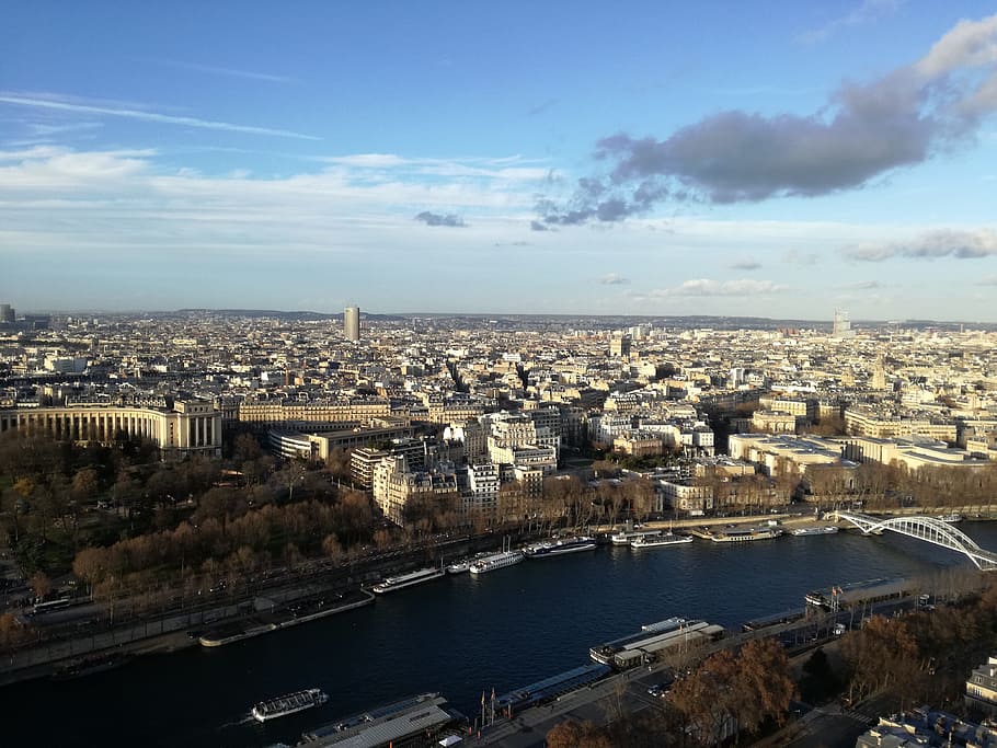 paris, seine, bridge, eiffel, tower, boat, architecture, building exterior HD wallpaper