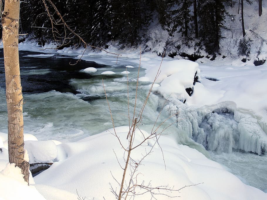 winter, ice, river, water, frozen, snow, cold, cold temperature HD wallpaper