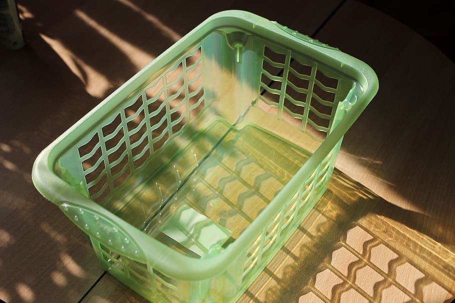 laundry basket, plastic, green, high angle view, container, HD wallpaper