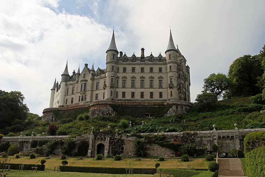 white and gray castle under white sky, dunrobin castle, inverness, HD wallpaper