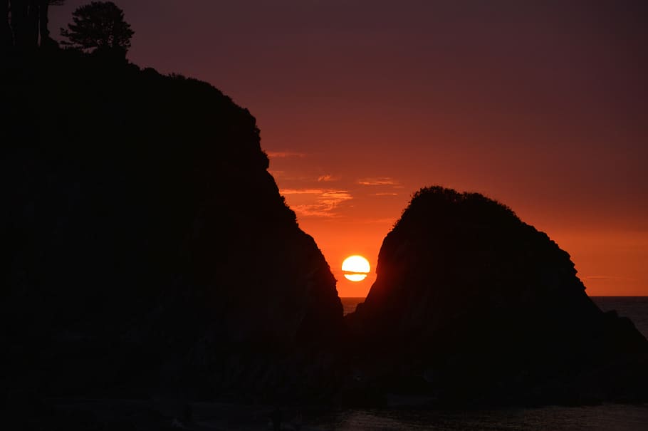 sunset, lee, devon, rocks, sea, water, red, heaven, cliff, sky HD wallpaper