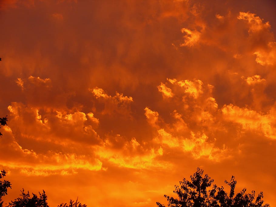 sunset, red, clouds, sky, evening, evening sky, afterglow, mood HD wallpaper