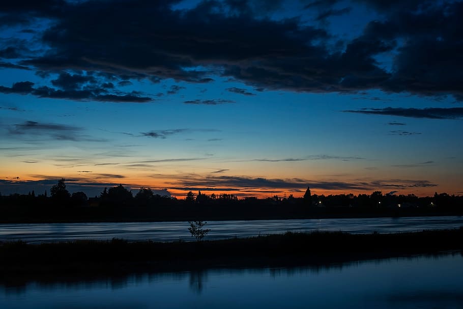 sunset, dawn, waters, dusk, sky, summer, travel, river, panorama HD wallpaper