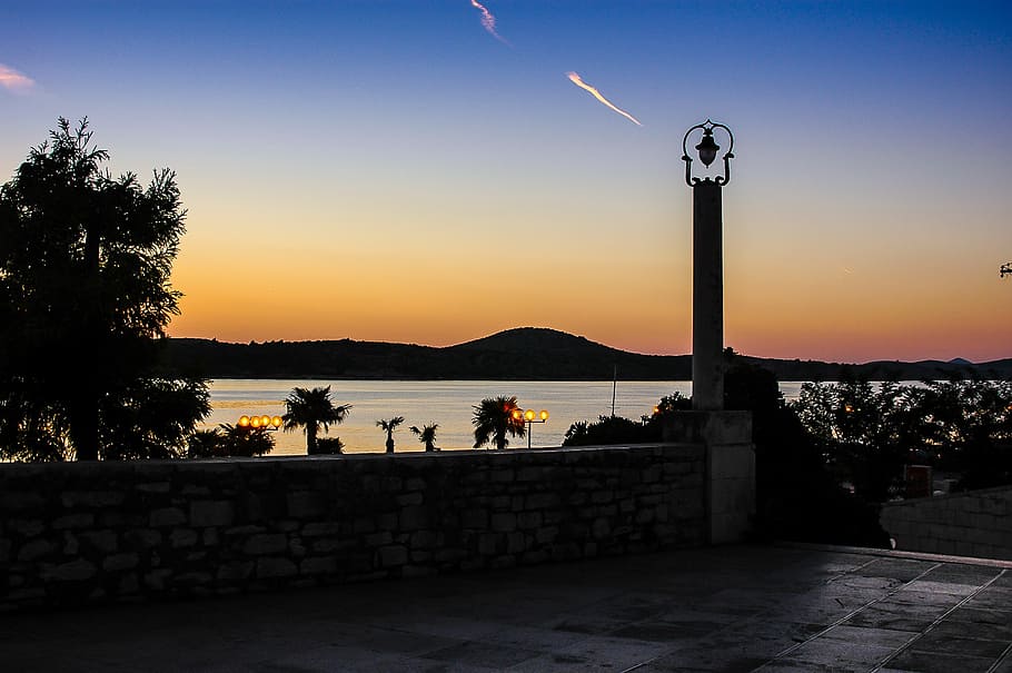 evening, sky, twilight, golden, romantic, sibenik, sunset, nature HD wallpaper