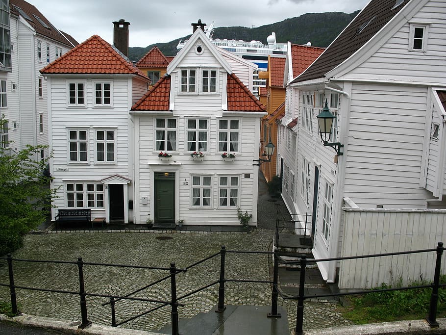 norway, bergen, city, house, white, wood, architecture, building exterior, HD wallpaper