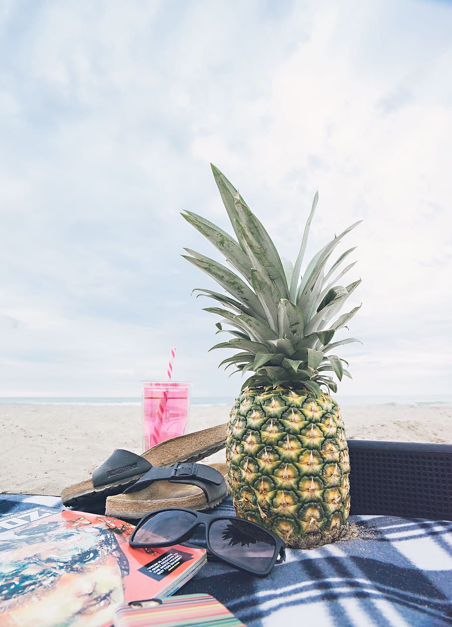pineapple, dessert, appetizer, fruit, juice, crop, beach, ocean HD wallpaper