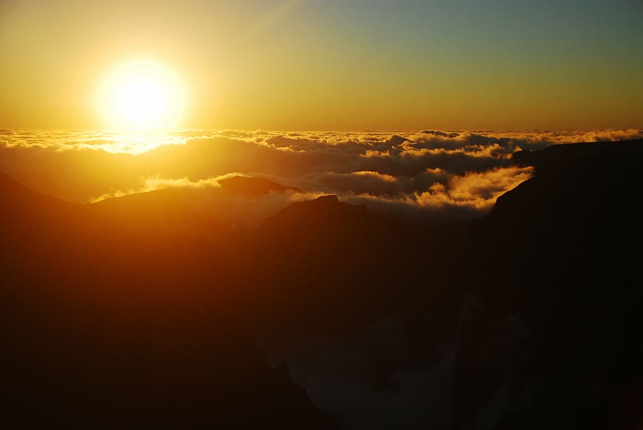 sunset, mountains, clouds, madeira, island, sky, sunlight, scenics - nature HD wallpaper