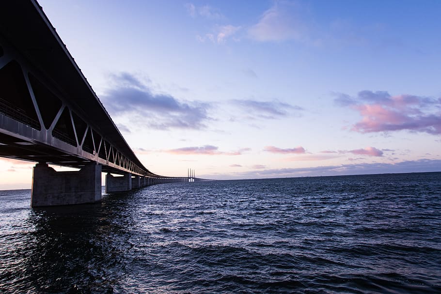 bridge, skye, clouds, sea, landscape, nature, water, architecture HD wallpaper
